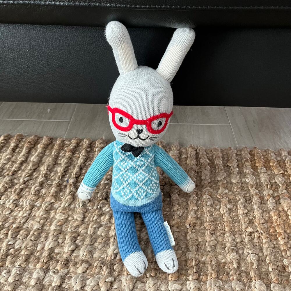 Cuddle + Kind Benedict the Bunny 20" Hand Knit Cotton Plush Doll Peru Handmade